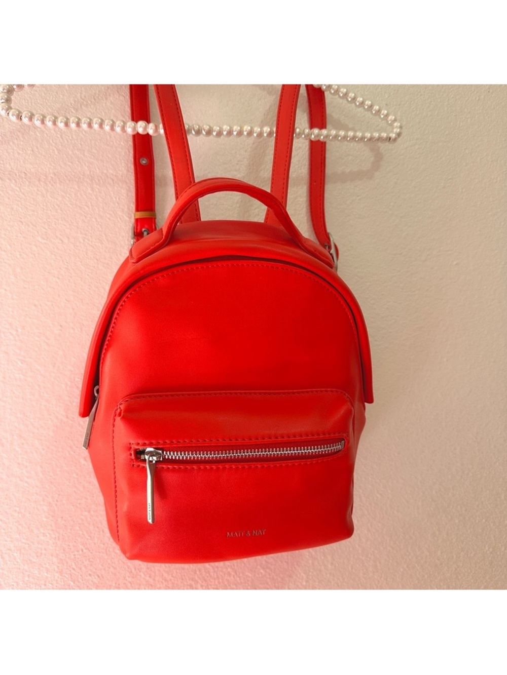 Matt & Nat vegan leather Red Mini Backpack purse zipper summer fun bag